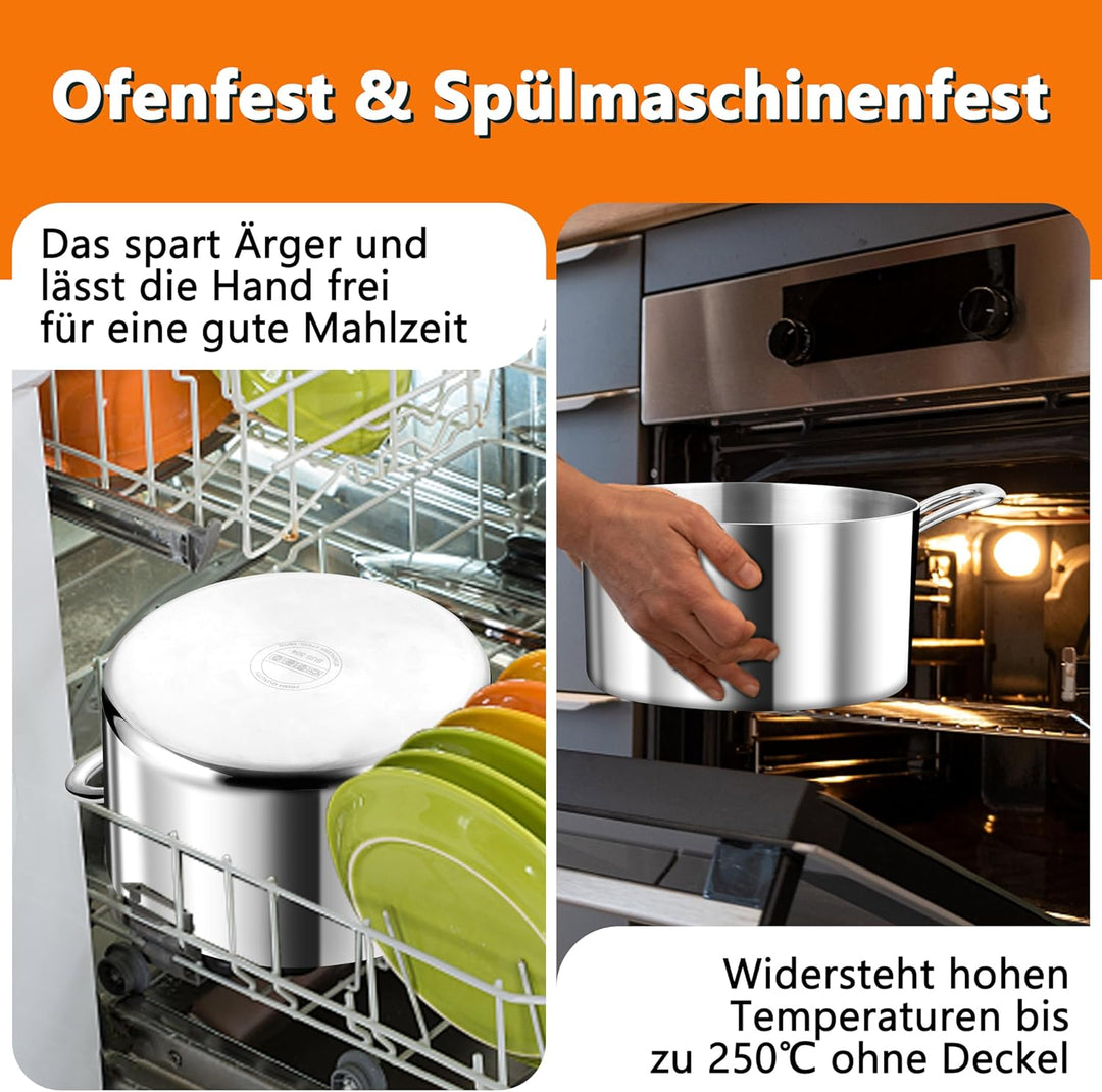 TEAMFAR Kochtopf, 3-Lagen Edeastahl 22cm Topf Induktion mit Glasdeckel, 4,75L Nudeltopf Fleischtopf