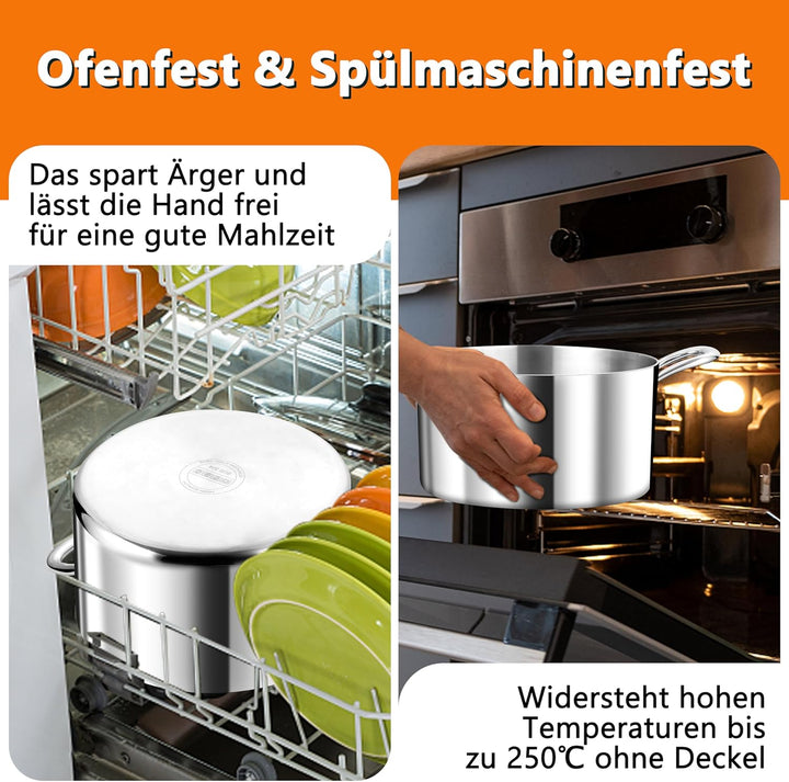 TEAMFAR Kochtopf, 3-Lagen Edeastahl 22cm Topf Induktion mit Glasdeckel, 4,75L Nudeltopf Fleischtopf
