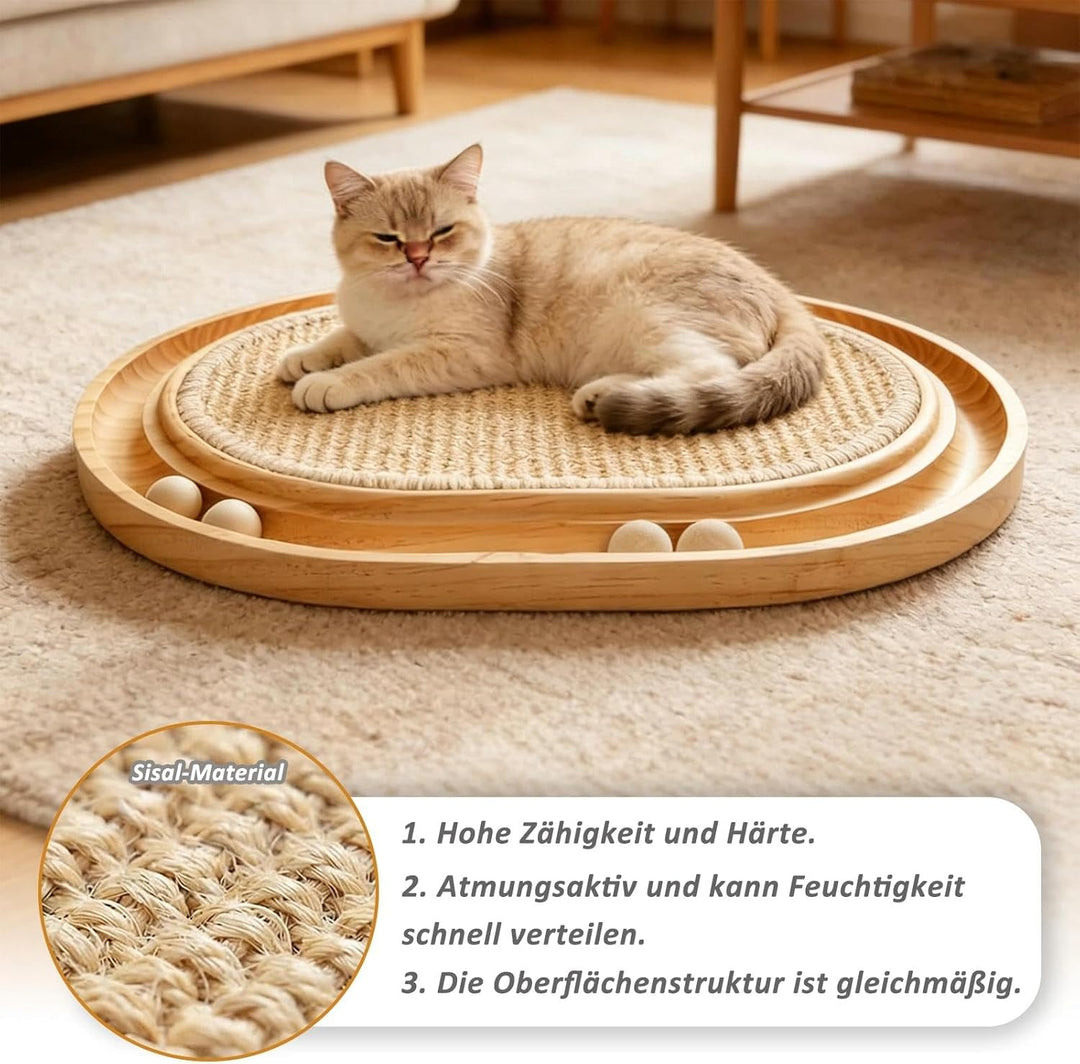 Katzen Kratzbrett, 2 in 1 Kratzbretter Katze und Katzenspielzeug Kugelbahn Holz, 43x33x2,5cm Kratzma