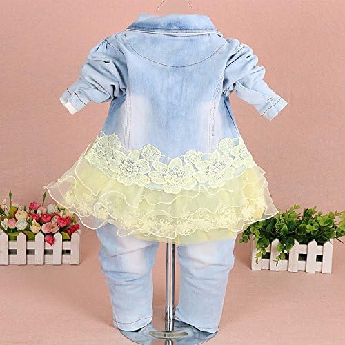 Yao Baby kleidung,Baby Mädchen Kleidungsset 3tlg Button-Stil Jeansjacke gestickte langarm T-Shirt un