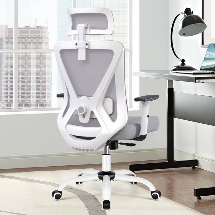 KERDOM Bürostuhl, Ergonomischer Schreibtischstuhl mit Verstellbarer Kopfstütze und Lendenwirbelstütz