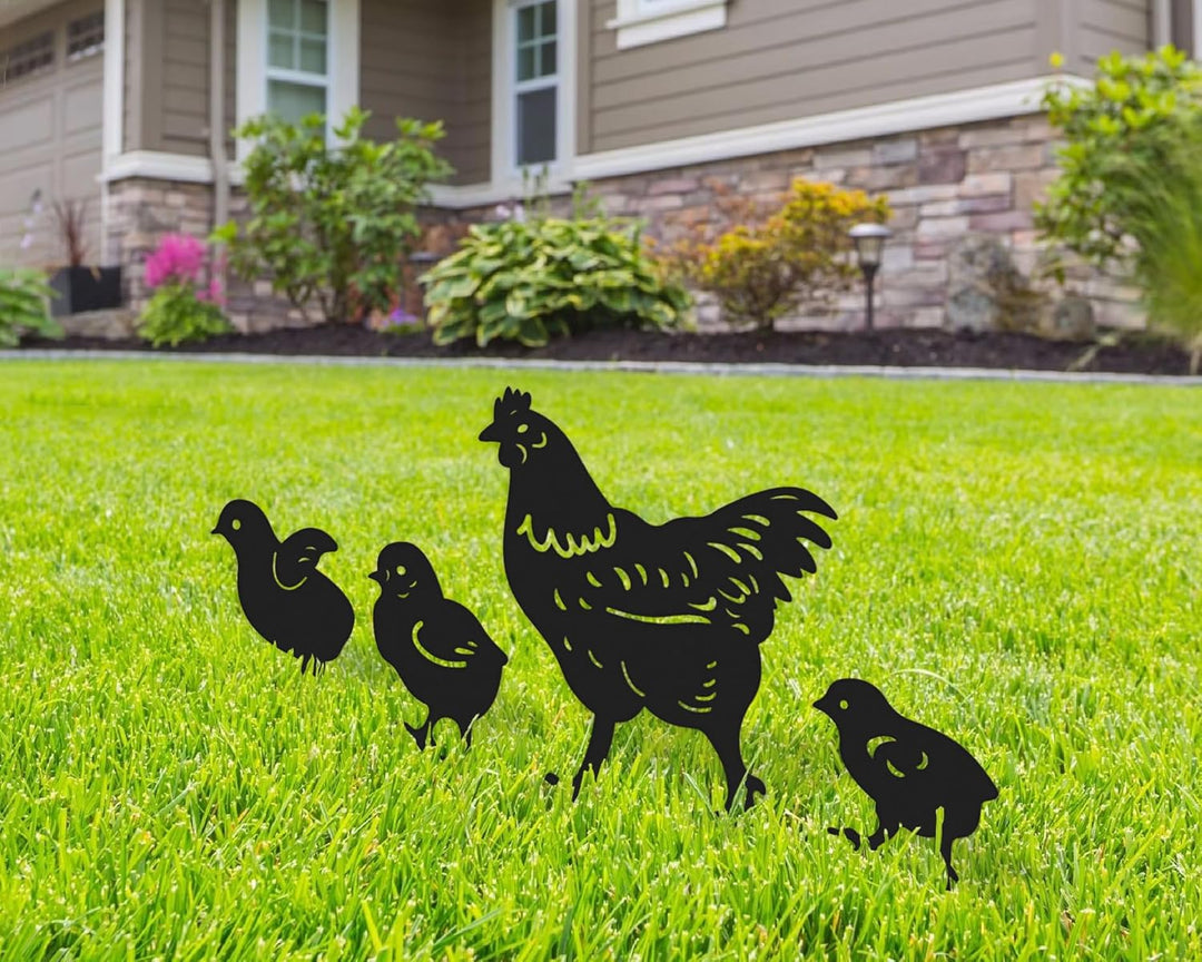 Gartenstecker - Metall Huhn - Rostfiguren für den Garten - Rostige Tiere - Dekorative Tiere für den