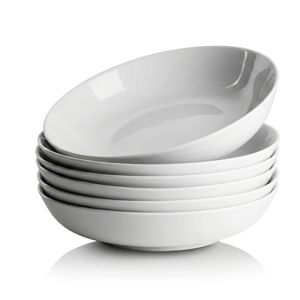ALLUSEIT Pastateller Keramik, 6er Set 1.1L Porzellan Suppenteller, Tiefe teller Gross, Frühstückstel