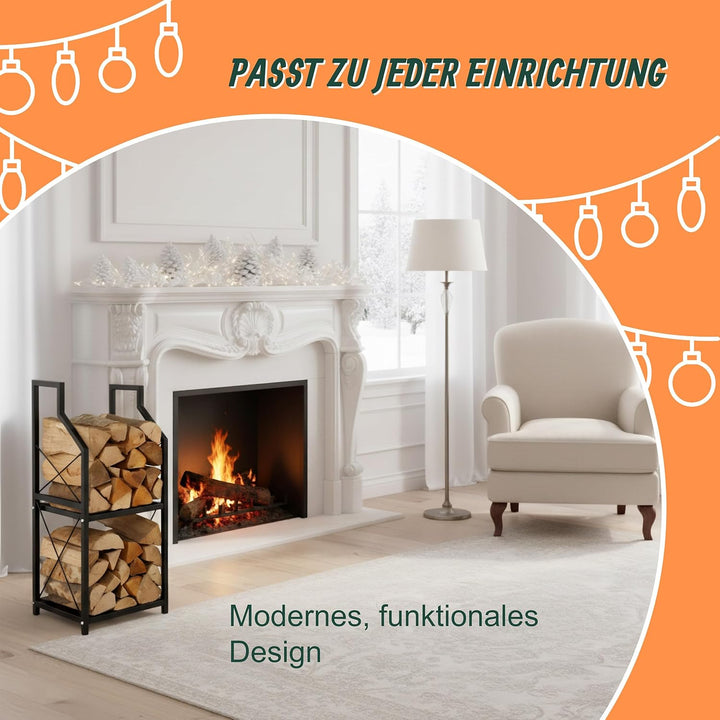 Relaxdays Kaminholzregal, 2 Ebenen, Metall, HxBxT: 81,5 x 34,5 x 30,5 cm, Brennholzregal innen, Feue
