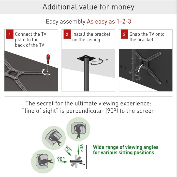 Barkan 97cm Lange TV Deckenhalterung, 29 - 65 Zoll Neigbar / Vollbewegung flach & Curved Fernseher T
