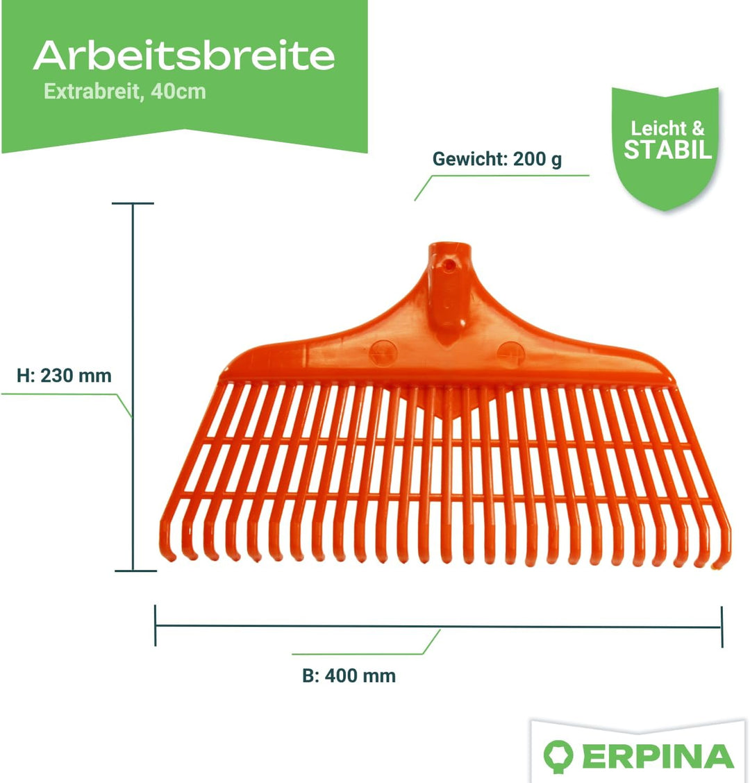 3er Pack Laubbesen 40cm - robuste Harke, Rechen mit Kunststoffkopf, Profiqualität für effizientes La