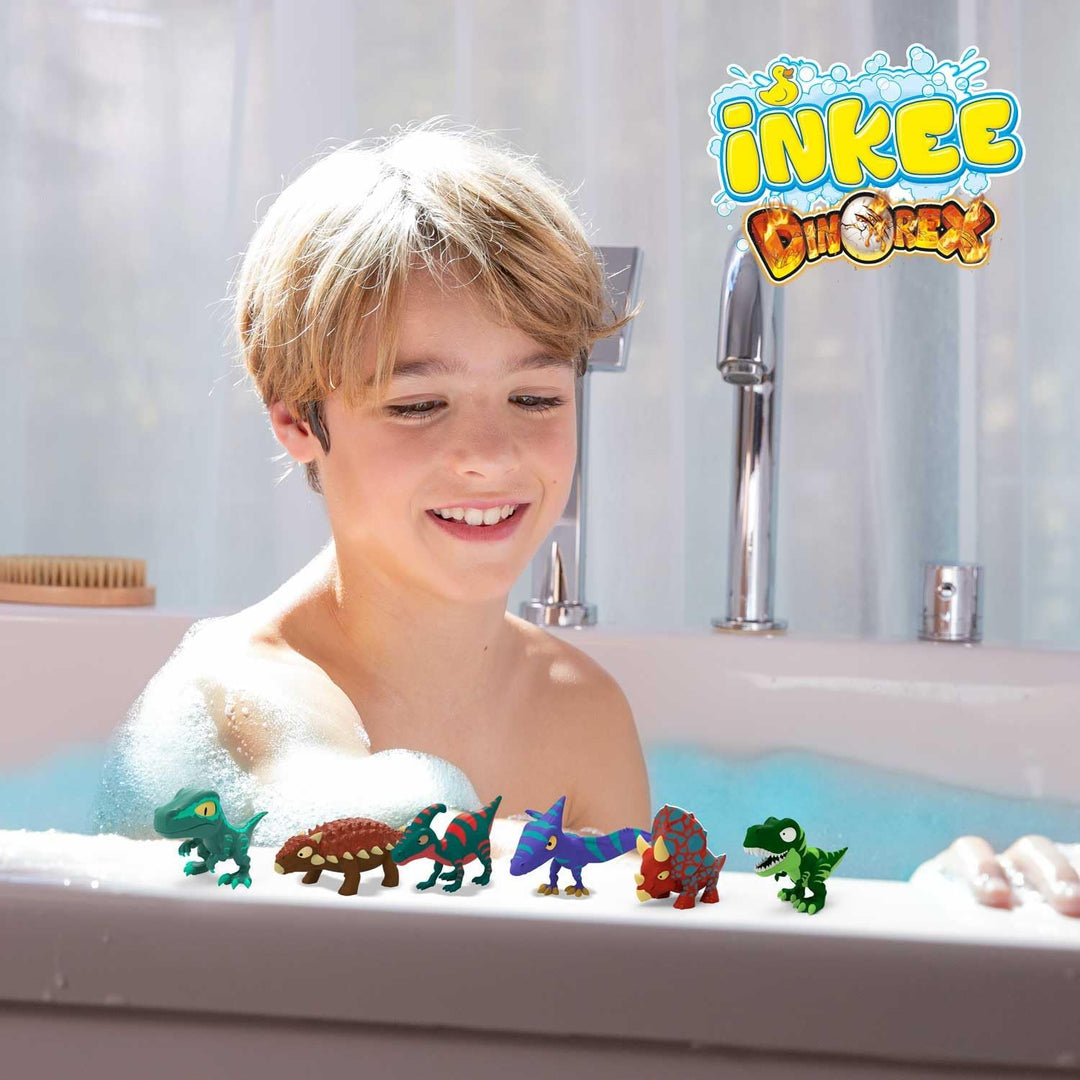 INKEE Geschenkbox DINO mit 6 Kinder Badebomben, enthält 6 verschiedene Dinosaurier Spielzeug zum Sam