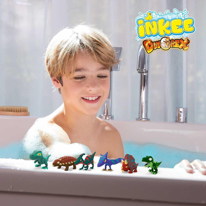 INKEE Geschenkbox DINO mit 6 Kinder Badebomben, enthält 6 verschiedene Dinosaurier Spielzeug zum Sam