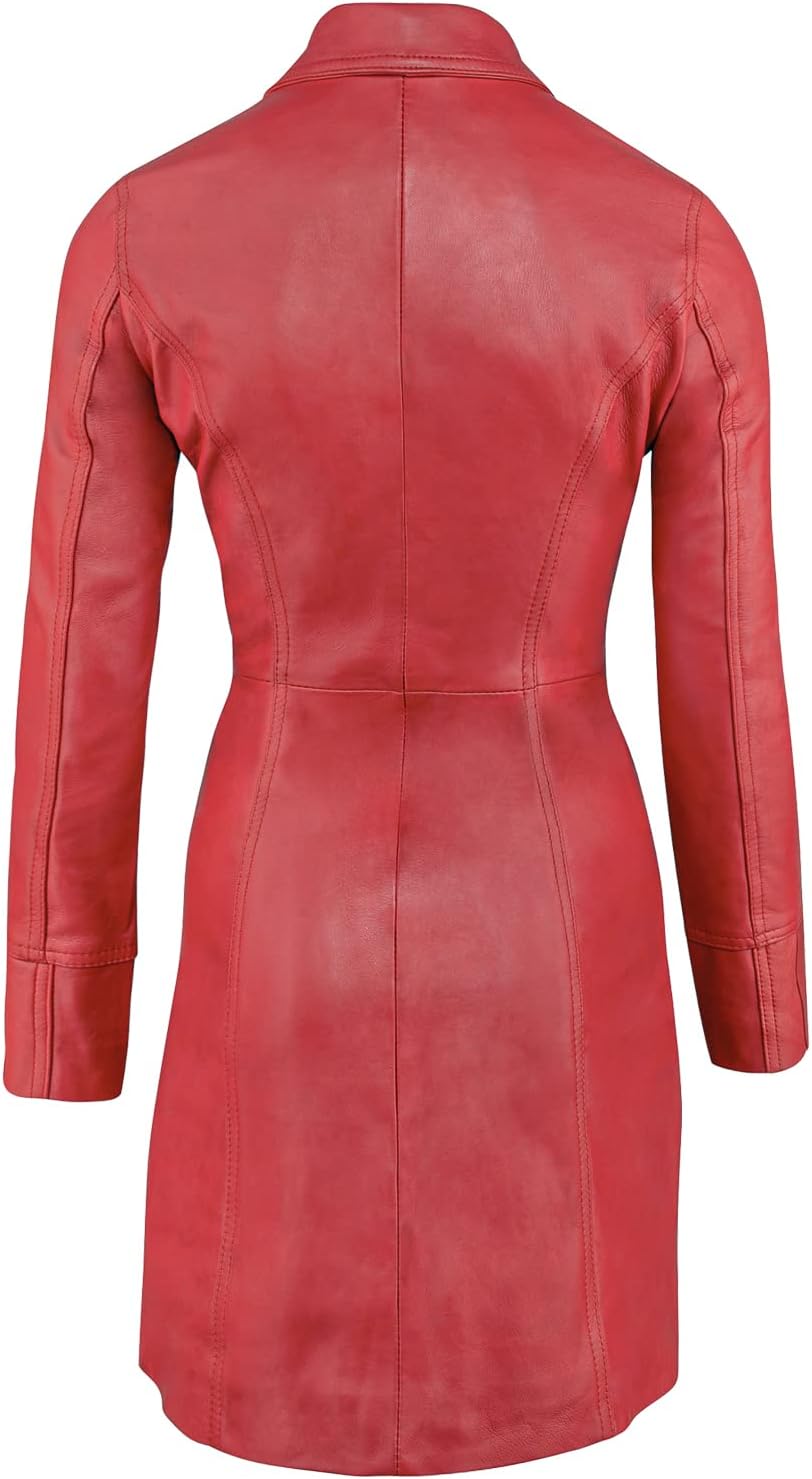 URBAN 5884 Damen Janice Frauen Lederjacke | Elegante Jacke aus weichem Lammfell, Langes Modell S Rot