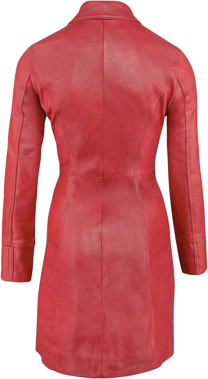 URBAN 5884 Damen Janice Frauen Lederjacke | Elegante Jacke aus weichem Lammfell, Langes Modell S Rot