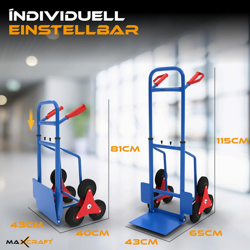 MAXCRAFT Sackkarre Treppenkarre bis 150 kg klappbar Treppensackkarre Transportkarre Treppensteiger B