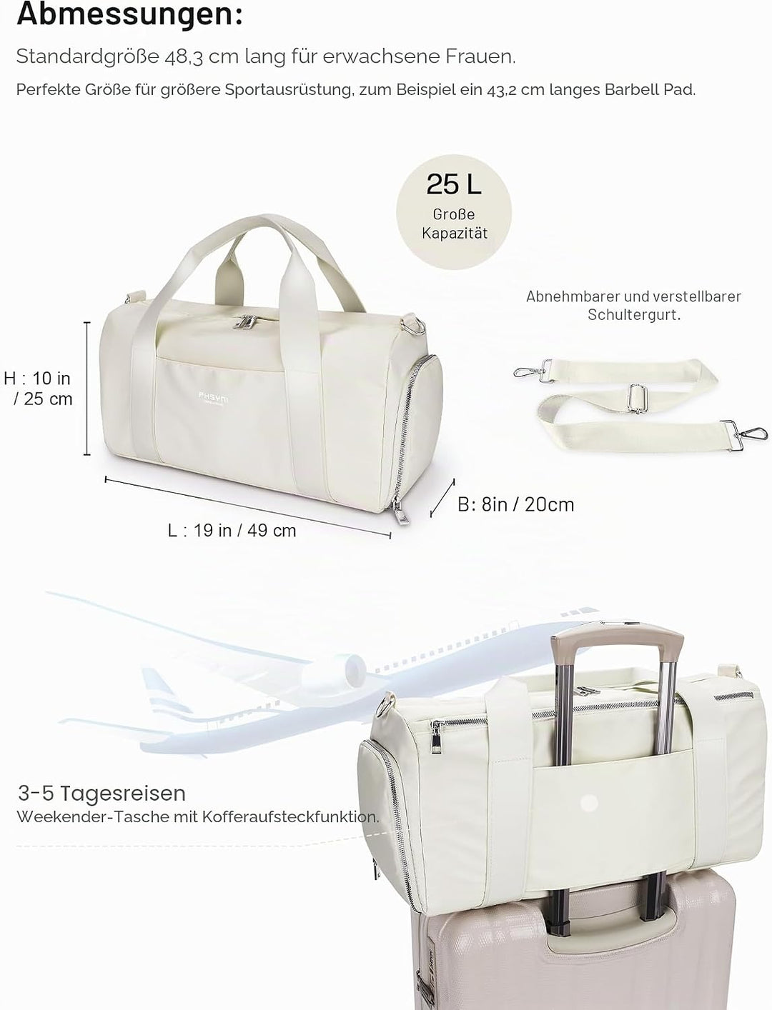 19 Zoll Sporttasche Reisetasche für Damen und Herren,wasserdichte Handgepäcktasche,Trainingstasche f