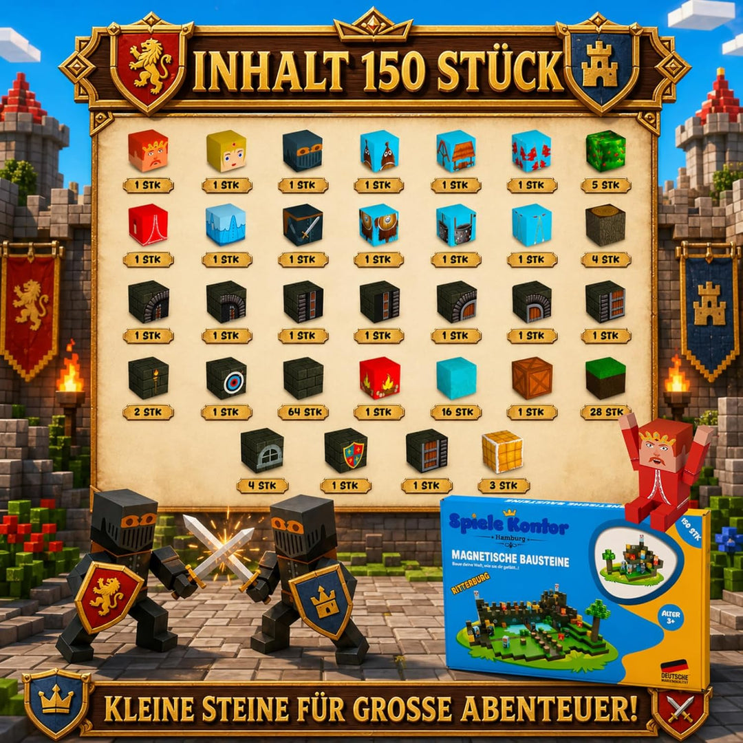 Spiele Kontor Magnetische Bausteine Ritterburg - 150 Stück Magnetbausteine | Kinderspielzeug für Jun