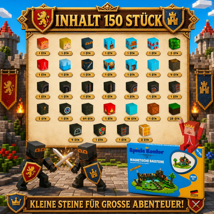 Spiele Kontor Magnetische Bausteine Ritterburg - 150 Stück Magnetbausteine | Kinderspielzeug für Jun