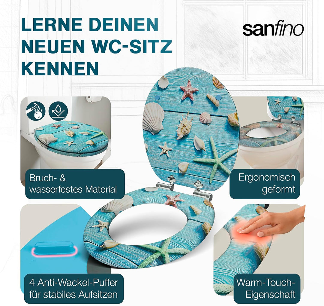 SANFINO® Premium WC Sitz mit Absenkautomatik – hochwertige Toilettendeckel aus Holz, viele bunte Mot