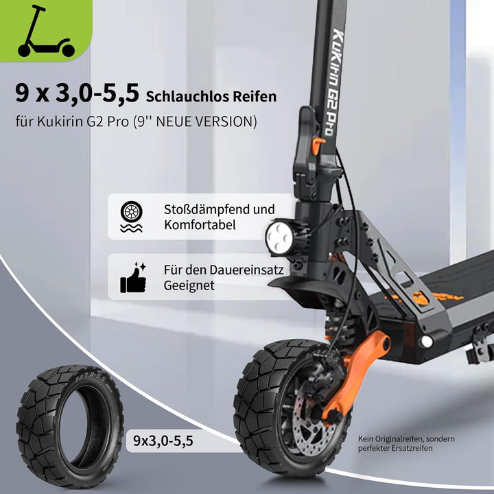 9x3,0-5,5 Tubeless Reifen für Kukirin G2 Pro (Neu) Elektroroller 9 Zoll Ersatzreifen Schlauchlose Va