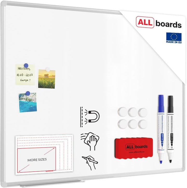 Allboards, magnetisches Whiteboard mit Expo-Alurahmen, trocken abwischbar und beschreibbar, wandmont