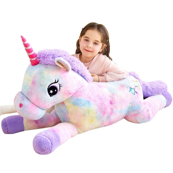 IKASA Gross Einhorn Stofftier Riesen Kuscheltier,110cm Gross Plüschtier Riesige Flauschige Weich Jum