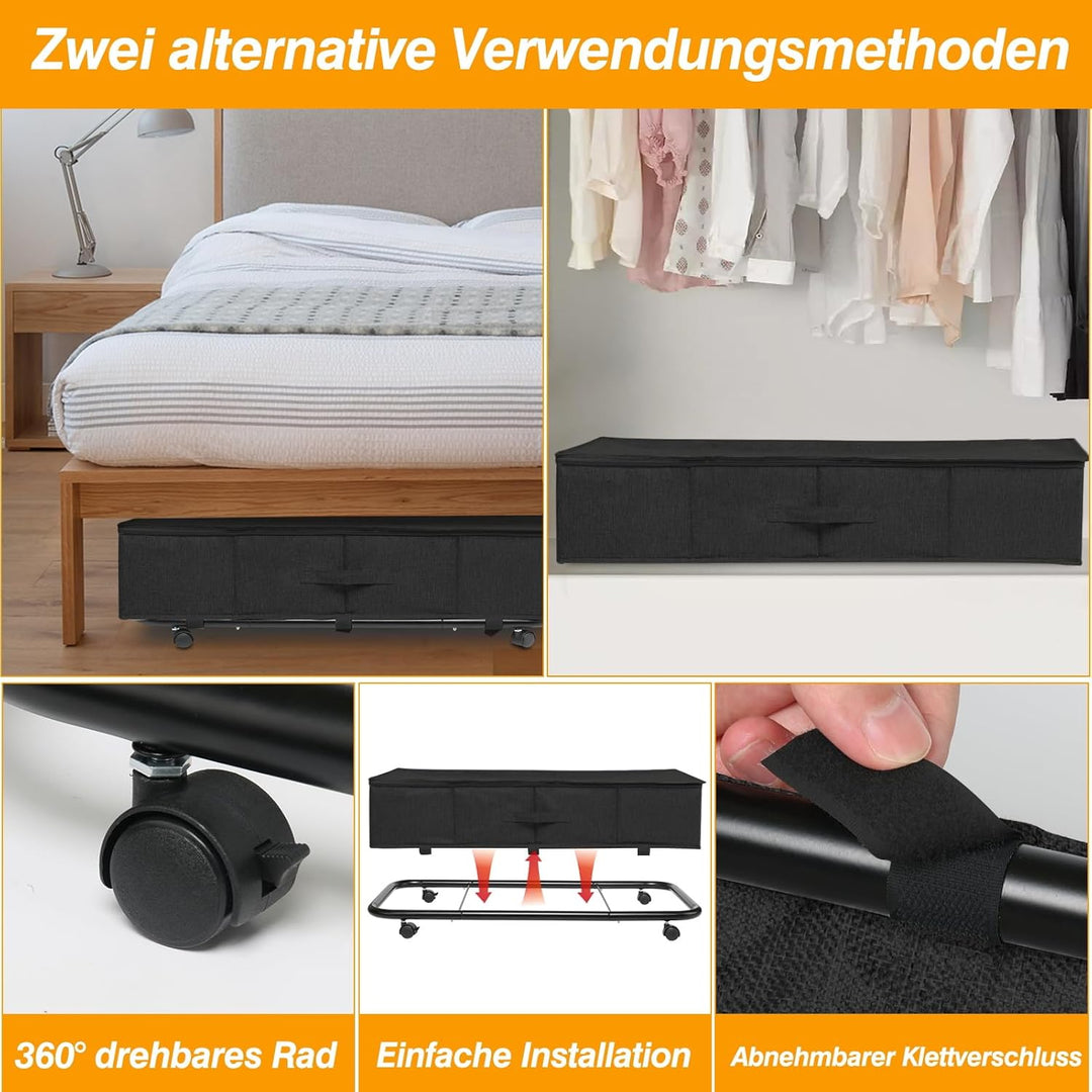 JUPELI 2 Stück Unterbettkommode mit Rollen, 50L Faltbare Unterbett Aufbewahrungsbox, Bettkasten Aufb