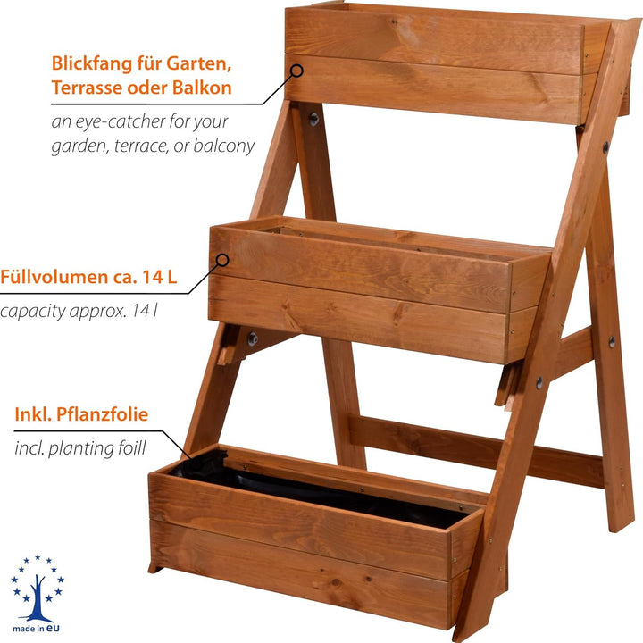 dobar® Dreistufige Pflanztreppe Outdoor aus Massiv-Holz für Balkon und Garten - Blumenbeet mit 3 Pfl