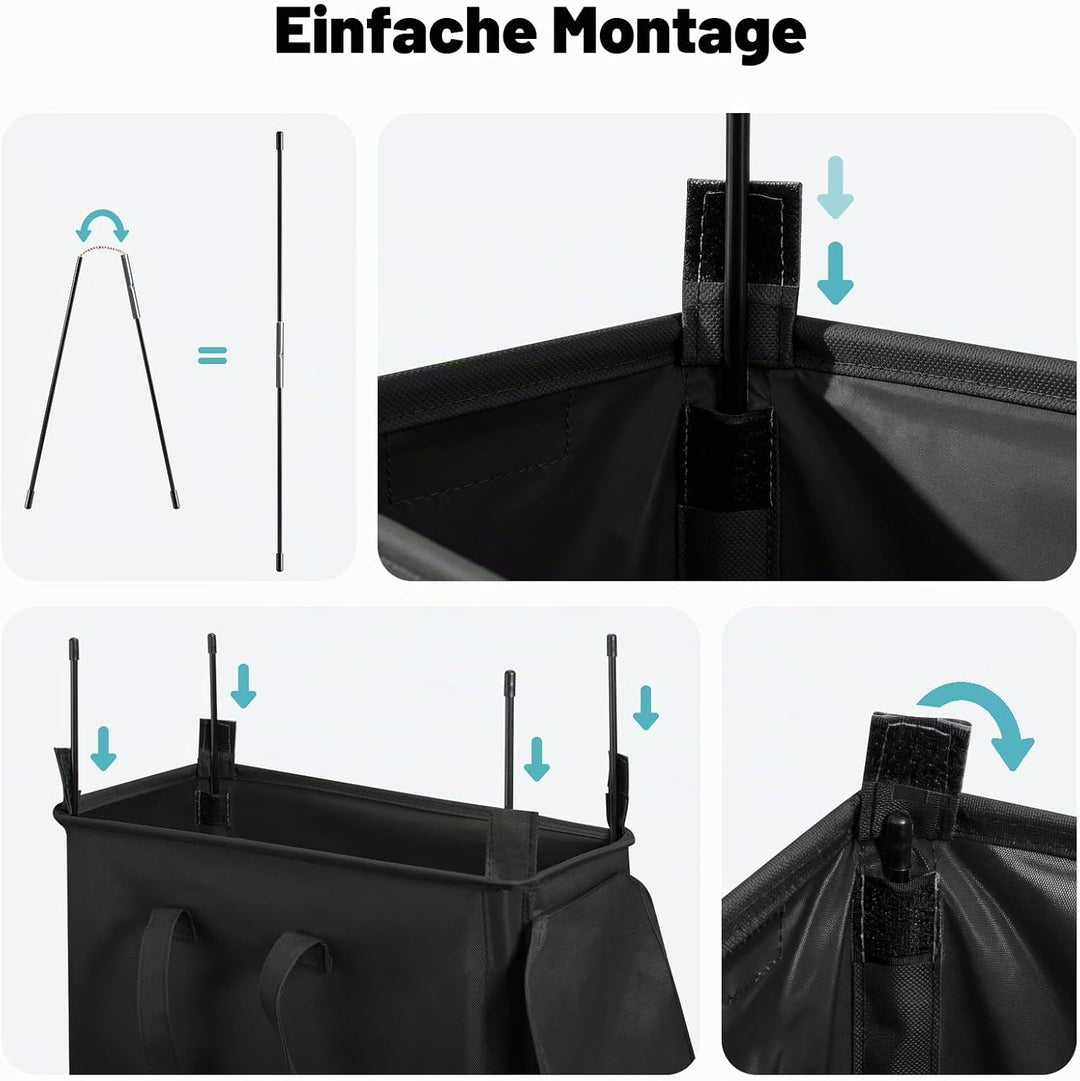Slim Wäschekorb mit Deckel 55L, Wäschebeutel mit Rollen, atmungsaktiv, zusammenklappbar, schmal,für