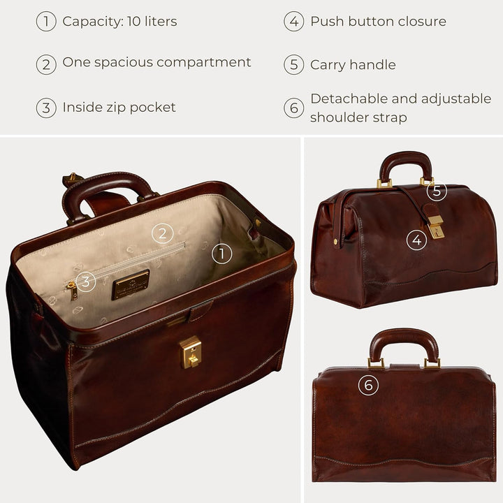 Time Resistance Leder Arzttasche - Arztkoffer - Doktortasche - Aus 100% Echtleder - Aktentasche für