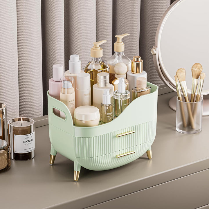 VG VISIONGOOD Make Up Organizer mit 2 Schubladen, Grosse Anti-Rutsch Schminktisch Organizer, Kosmeti