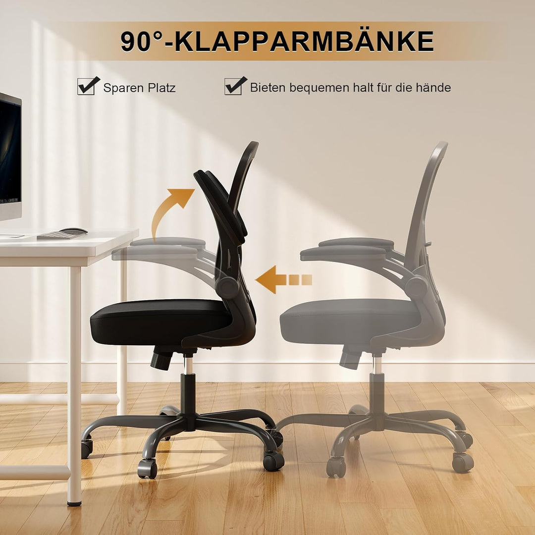 Synorla Bürostuhl Ergonomisch, Schreibtischstuhl mit Tragkraft 150 KG und 90° Hochklappbare Armlehne
