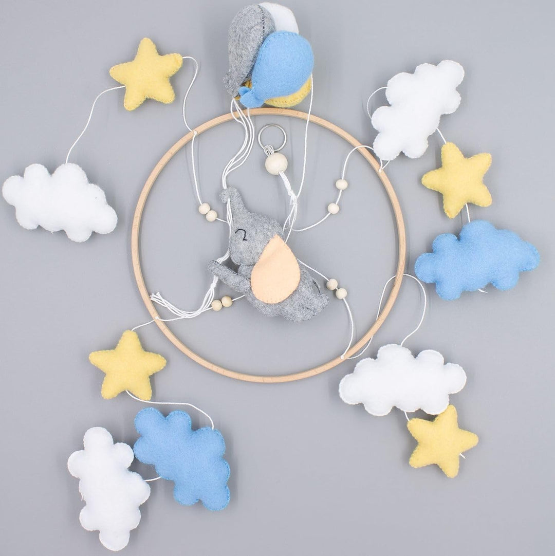 Baby mobile kleine Elefant – Baby Mobiles mit Holzring und süssen Tierchen – Perfektes Mobile für Ba