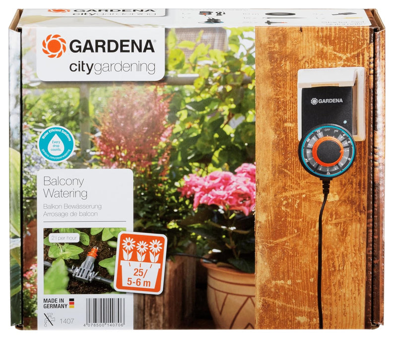 Gardena city gardening Balkon Bewässerung: Vollautomatisches Blumenkastenbewässerungs-Set, für bis z