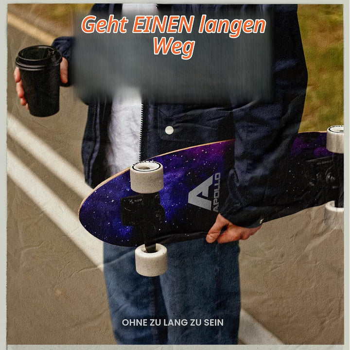 Apollo Mini-Longboard | Midi Cruiser als Komplett-Board, 70cm (30x8) | wendiges Kick Tail Mini Longb