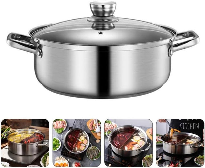 HEMOTON Hot Pot mit Trennwand Edelstahl Shabu Shabu Topf mit Glasdeckel Kochgeschirr Set Hot Pot Sup