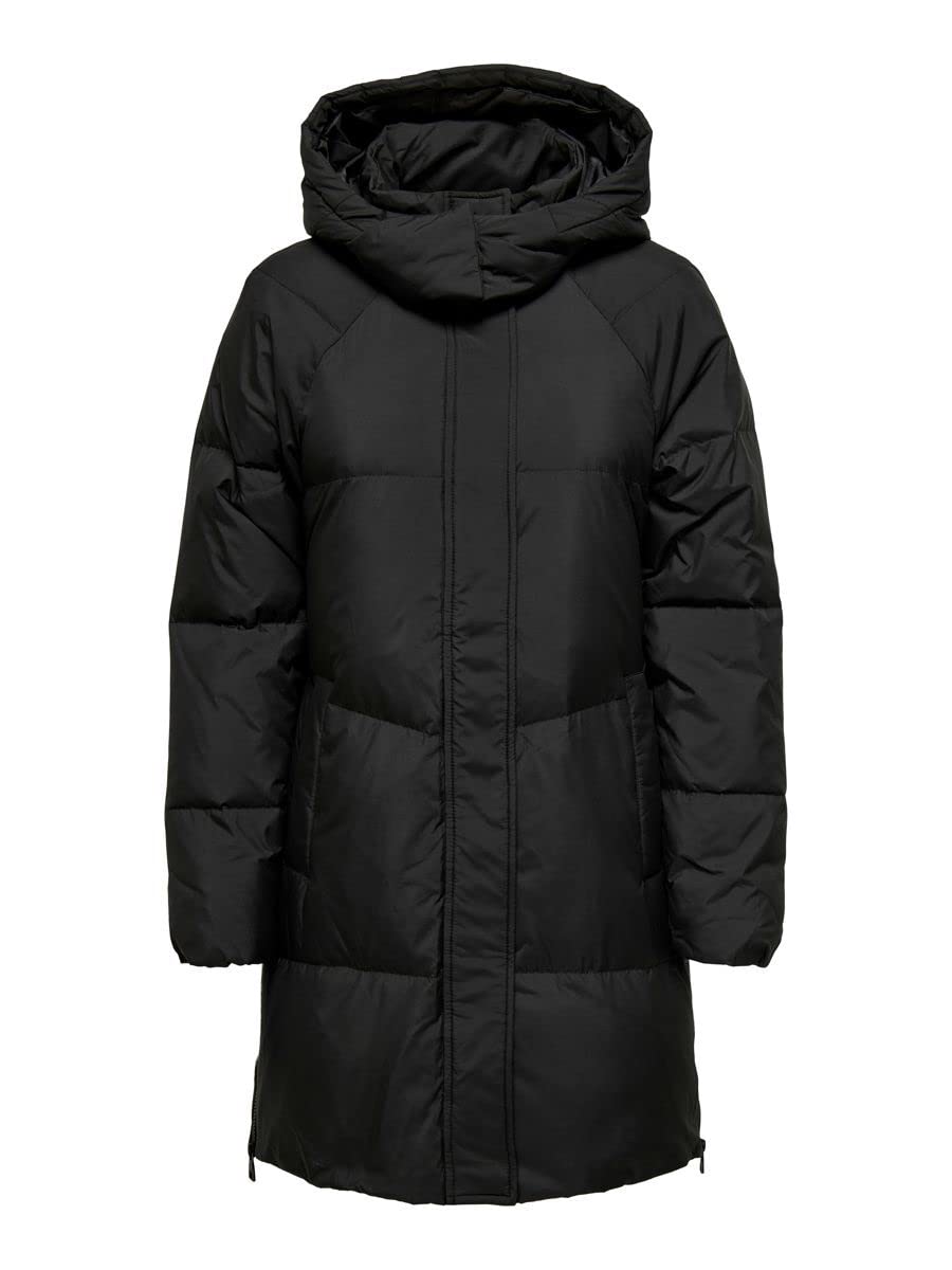 ONLY Damen Mantel ONLALICIA DOWN HOOD COAT OTW XS Schwarz, XS Schwarz