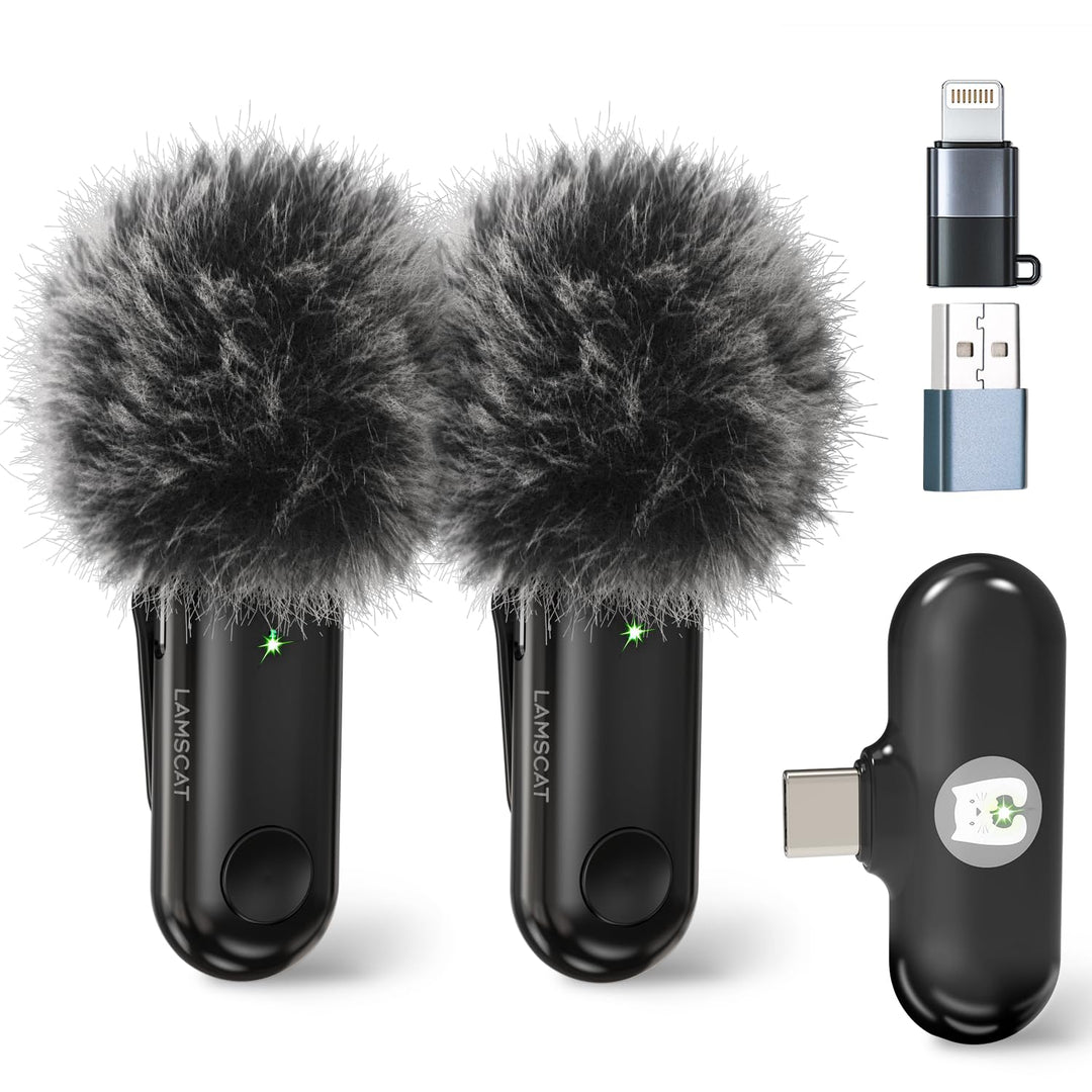 LAMSCAT Wireless Microphone for iPhone/ipad/Android/USB c/PC, Lavalier Microphone for Recording, Liv