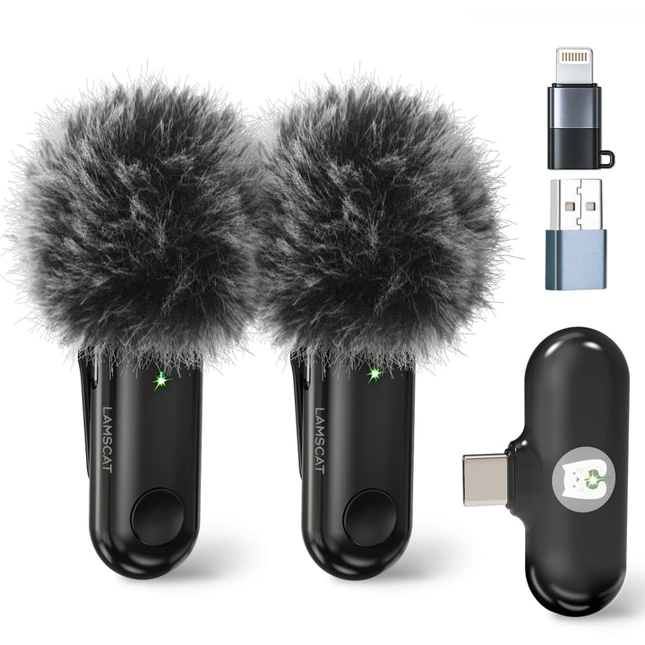 LAMSCAT Wireless Microphone for iPhone/ipad/Android/USB c/PC, Lavalier Microphone for Recording, Liv