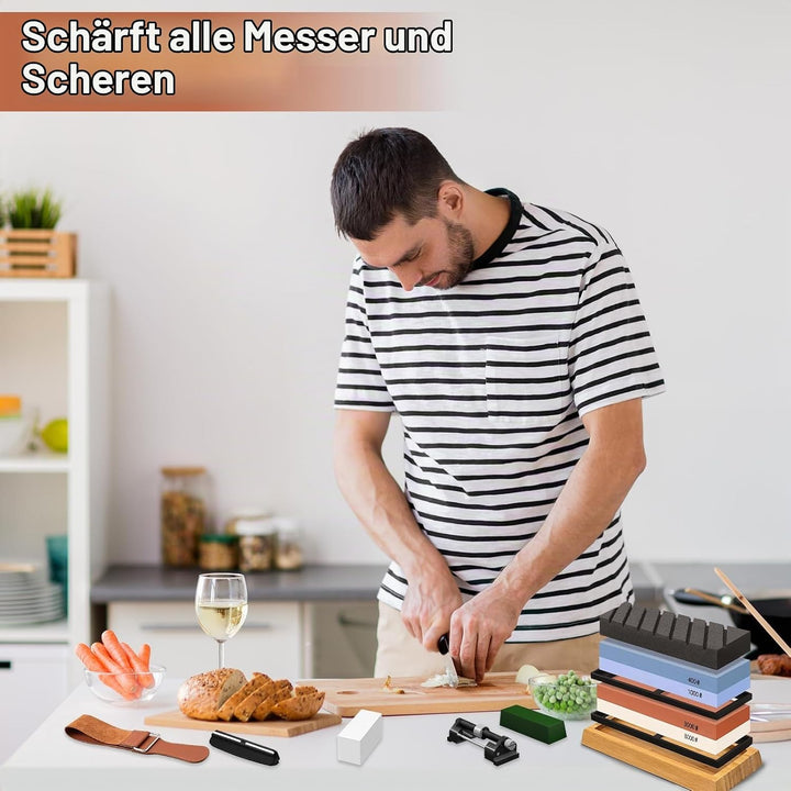 UCAMP Schleifstein Abziehstein,Schleifstein Set,Doppelseitig 400/1000 und 3000/8000 Grit Messerschär