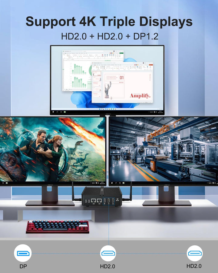 Lüfterloser Mini PC N100, Fanless PC Win 11 Pro, Alder Lake, 4K Dual HD, DP, 2xCOM, USB3.0, RJ45 Lan