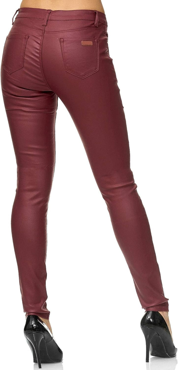 Elara Damen Hose Kunstleder Push Up Effekt Chunkyrayan 40 Slim Rot, 40 Slim Rot