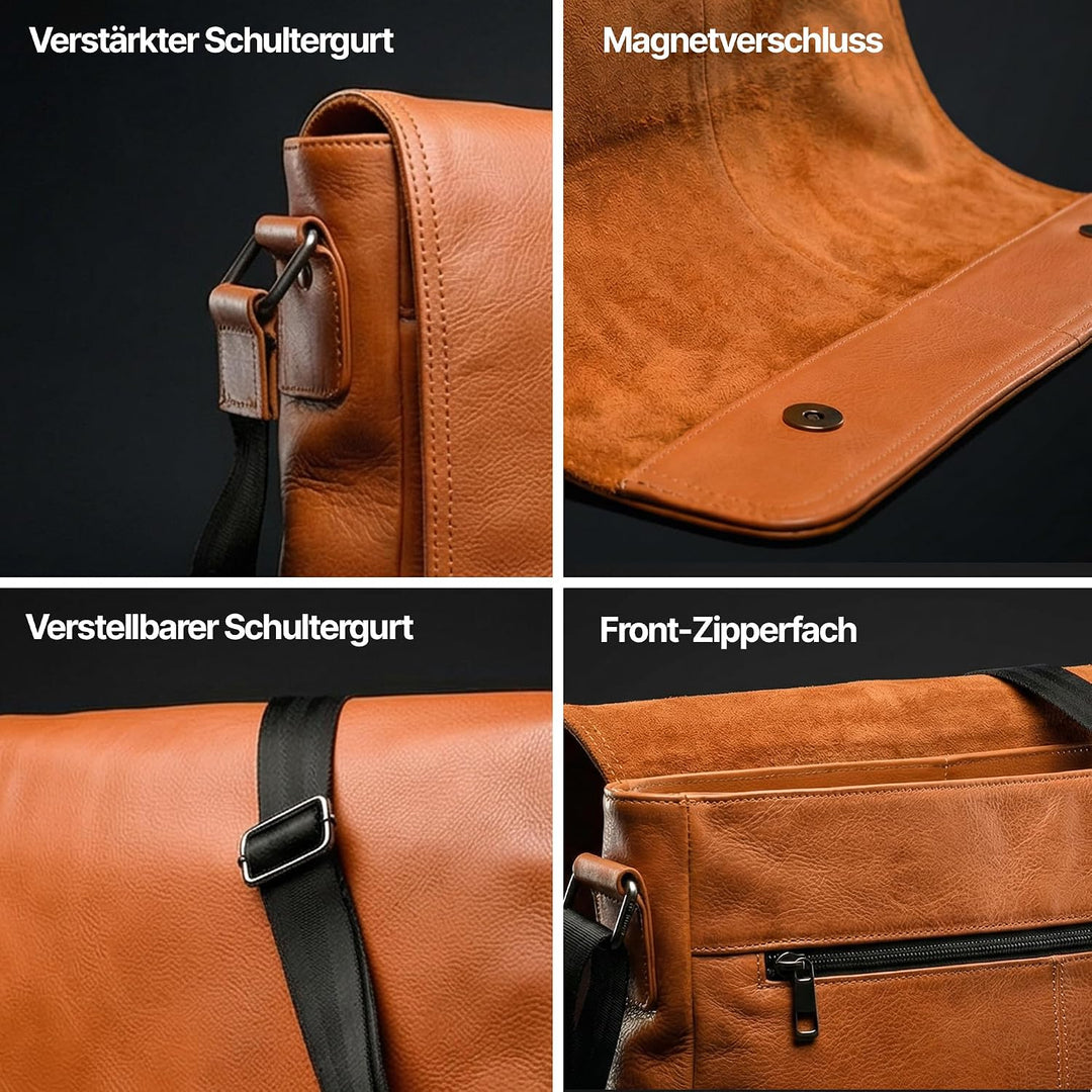 Crone Hamburg Leder Laptoptasche, Business Tasche aus Echtleder, Aktentasche, Arbeitstasche, Umhänge