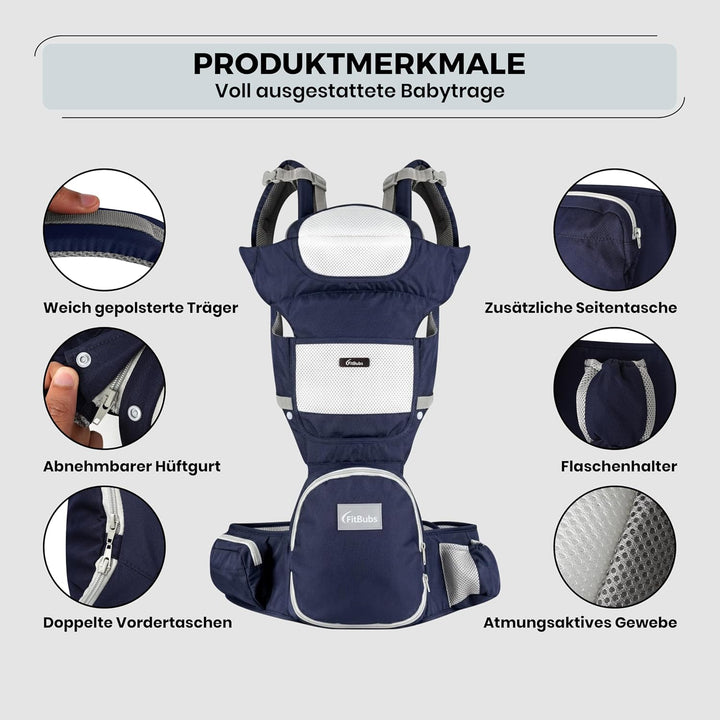 Babytrage für Neugeborene ab Geburt, 2-in-1 Babytrage mit Hüftsitz, Geeignet für 3–36 Monate, 3–20 k
