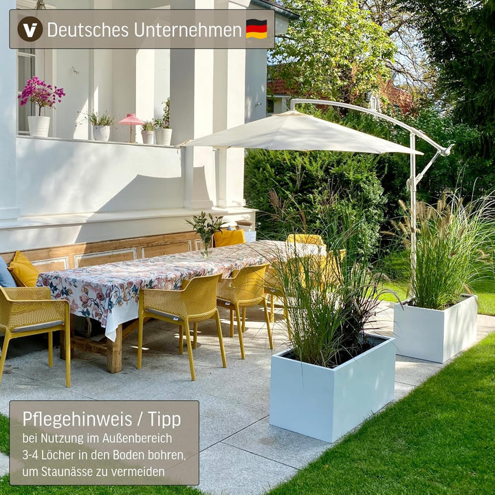 VIVANNO Blumenkübel Pflanzkübel Pflanzgefässe Übertöpfe Blumentöpfe a. Fiberglas Maxi Weiss 100cm 45