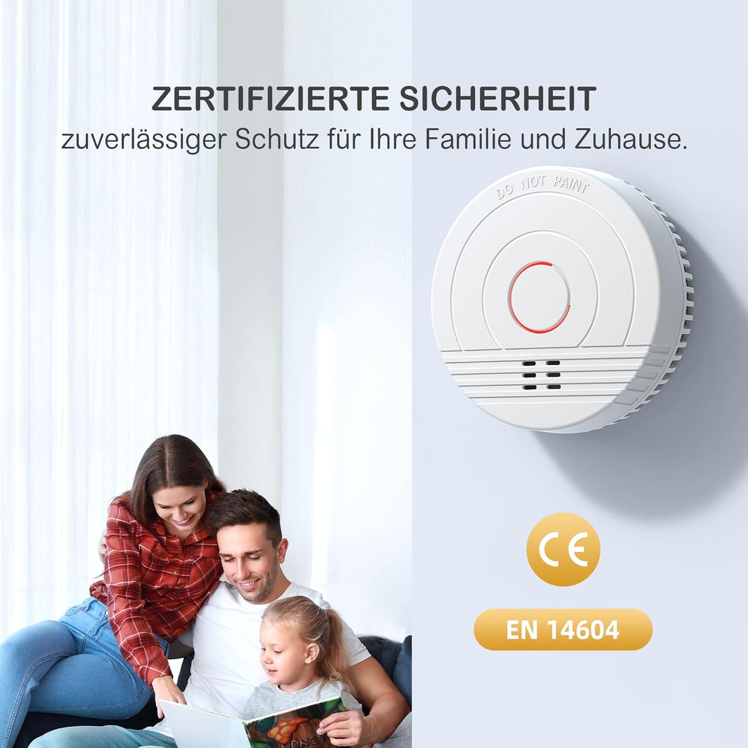 Rauchmelder Batterie Austauschbar 10 Jahre Rauch Sensor Rauchwarnmelder Set mit Magnethalterung DIN