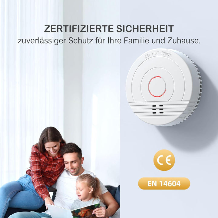 Rauchmelder Batterie Austauschbar 10 Jahre Rauch Sensor Rauchwarnmelder Set mit Magnethalterung DIN