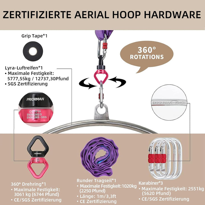 Lyra Hoop Aerial Hoop Set mit Aufhängung Hardware Single Edelstahl Hoop Circus Hoop Great for Dancin