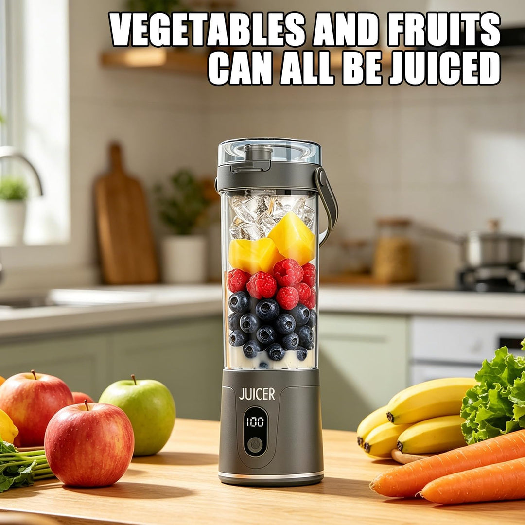 Tragbarer Mixer to go, 600ml Fresh Juice Mixer Flasche Mini Mixer und Smoothie Maker to Go mit 12 Kl