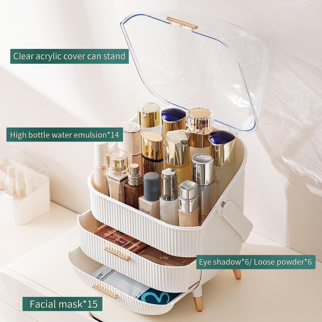 Kousee Make-up-Organizer, Hautpflege-Organizer, Kosmetik-Vitrine mit staubfreier Abdeckung, tragbare