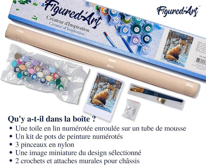 Figured'Art Malen Nach Zahlen Erwachsene Fuchs im Schnee - Paint by Numbers Basteln DIY Bastelset 40