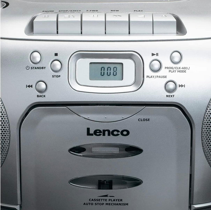 Lenco SCD-420 Silver Tragbares UKW-Radio mit Toplader CD-Spieler und Kassettendeck, LCD Display, Wie