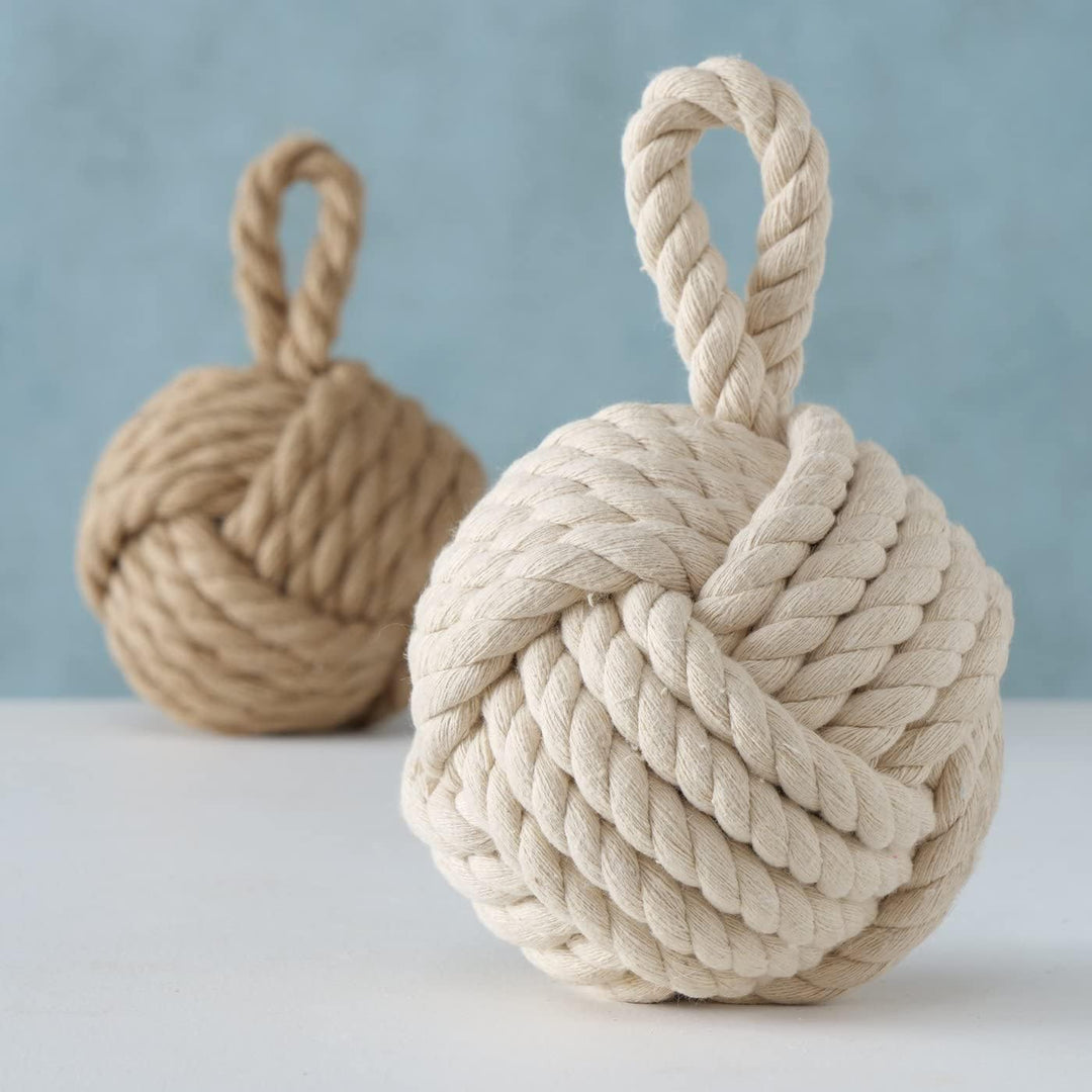 Boltze Türstopper Set Jute Knoten Natur Strick Kugel Stoff Boden 1,5 kg Gewicht mit praktischer Schl