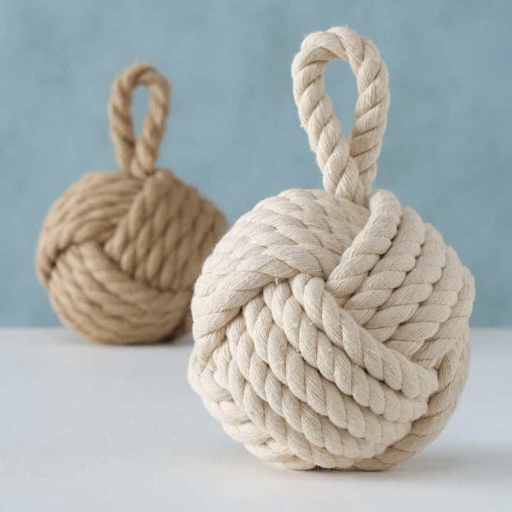 Boltze Türstopper Set Jute Knoten Natur Strick Kugel Stoff Boden 1,5 kg Gewicht mit praktischer Schl